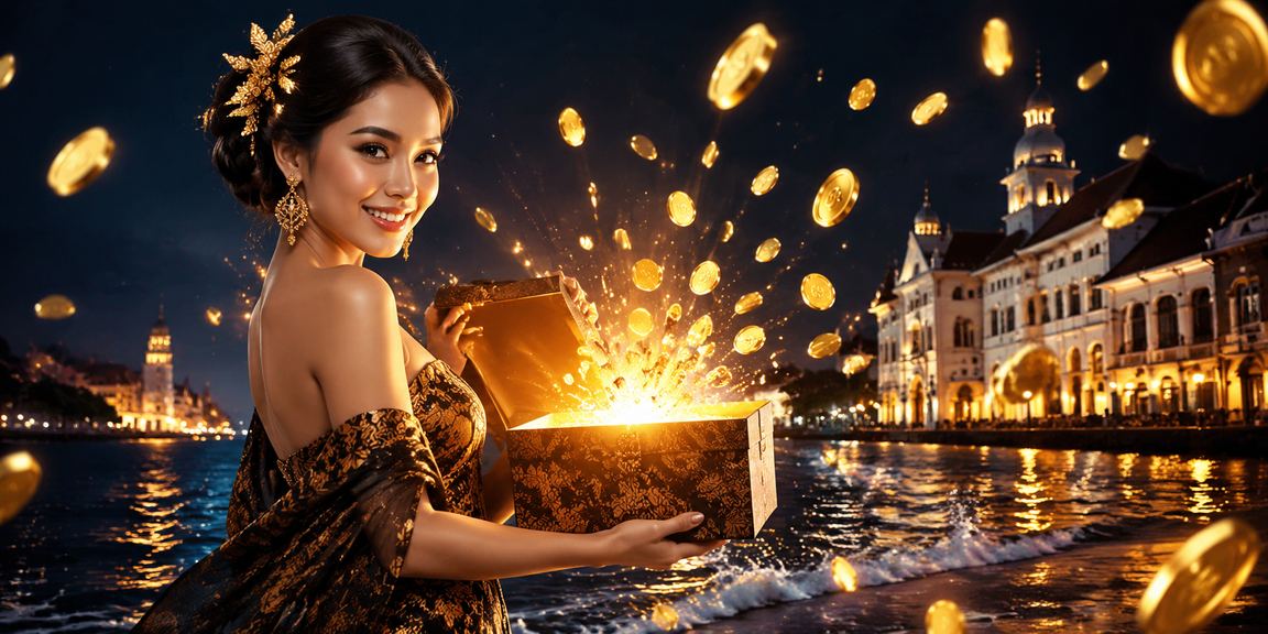 Model wanita Indonesia tersenyum sambil mengakses platform kasino dan taruhan di smartphone