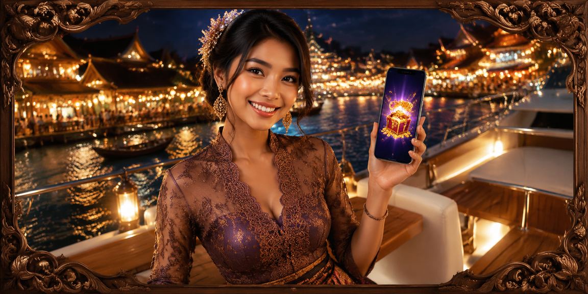 Model Indonesia mengakses kasino dari smartphone dengan ekspresi puas dan nyaman